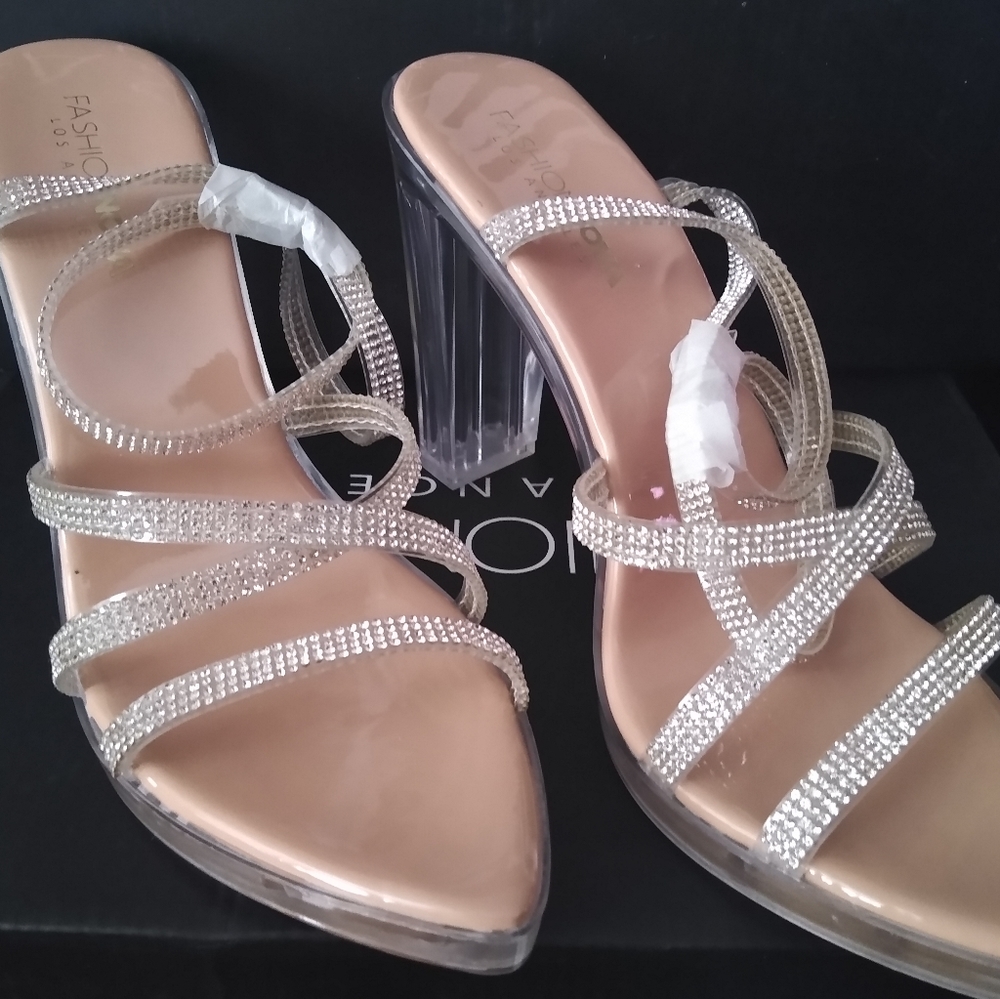 Strappy pointed toe heels